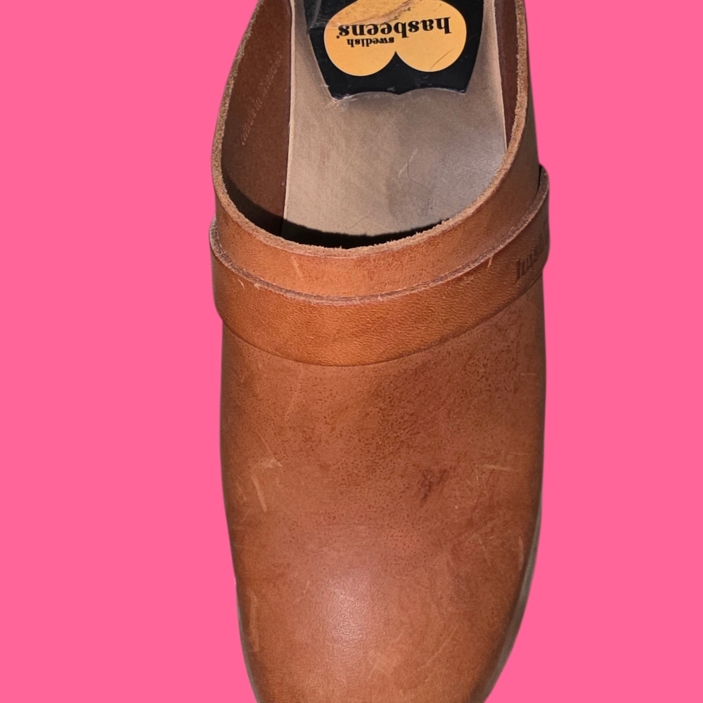 Swedish Hasbeens Brown Leather Clogs - Picture 3 of 5